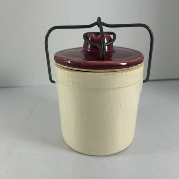 Vintage Wisconsin Pioneer Cheese Crock Metal Bail Storage Canister Pottery READ - Picture 3 of 9